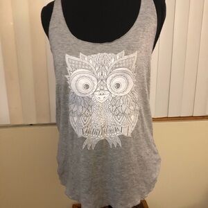Women's Grey Scoop Neck Tank with White Owl Graphic
